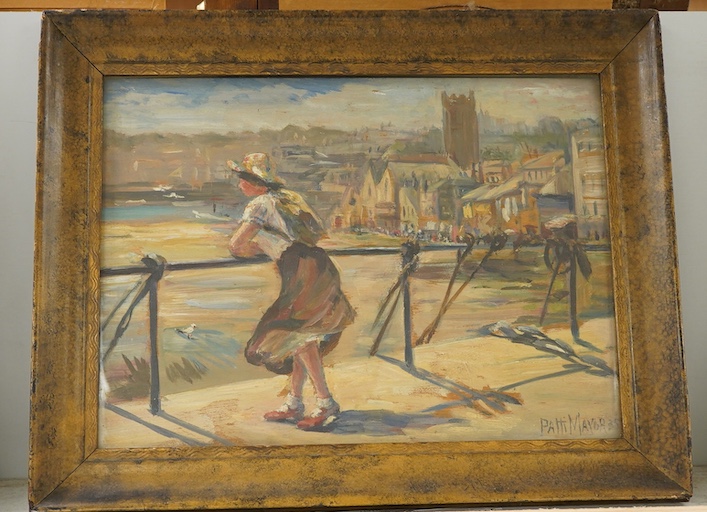 Patti Mayor (1872-1962), ‘View of St Ives harbour’, signed and dated 1935, The Rowley Gallery, London label verso, oil on board, 25 x 34cm